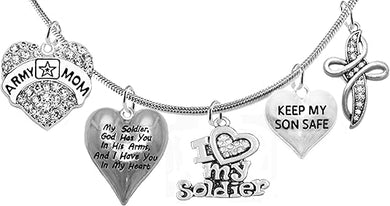 Army Mom, My Soldier, God Has You In His Arms And I Have You In My Heart, Genuine Crystal Cross, Keep My Son Safe, Adjustable Necklace, Hypoallergenic Safe, No Nickel, Lead, Or Poisonous Cadmium