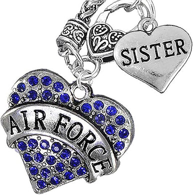 Air Force Sister Heart Necklace, Hypoallergenic, Will NOT Irritate Anyone with Sensitive Skin. Safe- Nickel, Lead and Cadmium Free