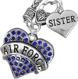 Air Force Sister Heart Necklace, Hypoallergenic, Will NOT Irritate Anyone with Sensitive Skin. Safe- Nickel, Lead and Cadmium Free