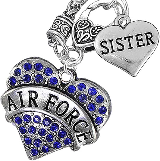 Air Force Sister Heart Necklace, Hypoallergenic, Will NOT Irritate Anyone with Sensitive Skin. Safe- Nickel, Lead and Cadmium Free