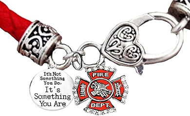 Firefighter, Its Not Something You Do, Its Something You Are!, Fire Department Charm, On Genuine Red Leather Bracelet, Hypoallergenic Safe-Nickel, Lead And Cadmium Free