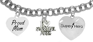 Martial Arts, Kickboxing Jewelry, Karate Jewelry, Super Hero, Proud Mom, " Martial Arts Jewelry" Adjustable Bracelet Hypoallergenic, Safe-Nickel, Lead Free
