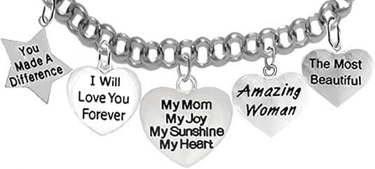 Super Hero Heart Charm,My Mom, My Joy, My Sunshine, My Heart, and Amazing Woman Charm Adjustable Bracelet, Hypoallergenic Safe- No Nickel. Lead, Or Poisonous Cadmium