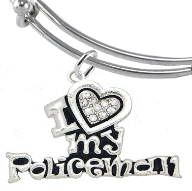 Policeman's, I Love My Policeman, Adjustable Miracle Wire Charm Bracelet, Hypoallergenic, Safe-Nickel, Lead, Free