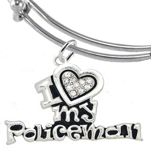 Policeman's, I Love My Policeman, Adjustable Miracle Wire Charm Bracelet, Hypoallergenic, Safe-Nickel, Lead, Free