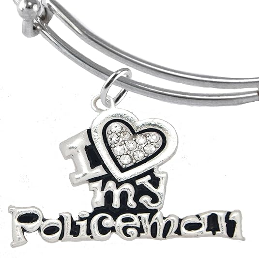 Policeman's, I Love My Policeman, Adjustable Miracle Wire Charm Bracelet, Hypoallergenic, Safe-Nickel, Lead, Free