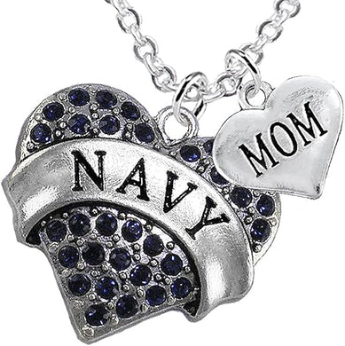 Navy Mom Blue Crystal Heart Necklace, Adjustable, Hypoallergenic, Will NOT Irritate Anyone with Sensitive Skin. Safe- Nickel, Lead and Cadmium Free