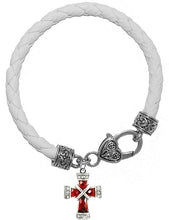 Red Genuine Crystal Cross, On A Genuine White Leather Bracelet, Hypoallergenic, Safe-No Nickel, Lead, Or Poisonous Cadmium in Bracelet