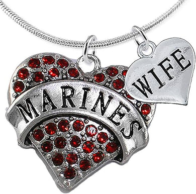 Marine Wife Heart Necklace, Adjustable, Hypoallergenic, Will NOT Irritate Anyone with Sensitive Skin. Safe- Nickel, Lead and Cadmium Free