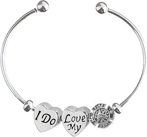 CardinaliJewelry I Do Love My Firefighter, Fireman, Hearts, Maltese Cross, Adjustable Bracelet, Silver Finish-Overcoat Protection No Nickel,Lead,Cadmium