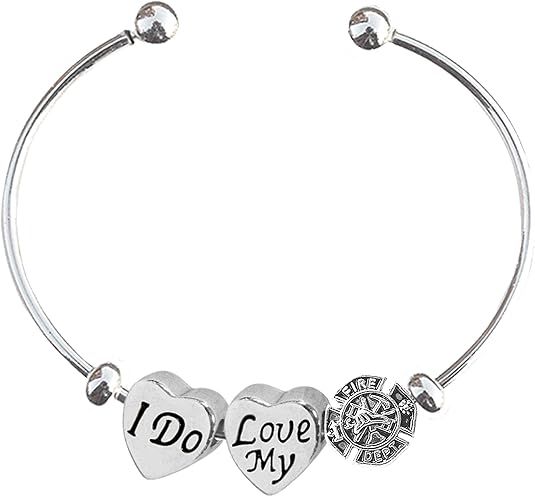 CardinaliJewelry I Do Love My Firefighter, Fireman, Hearts, Maltese Cross, Adjustable Bracelet, Silver Finish-Overcoat Protection No Nickel,Lead,Cadmium