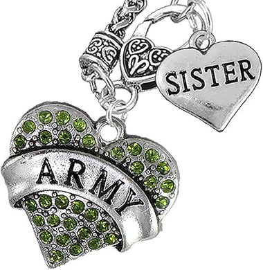 Army Sister Heart Necklace, Hypoallergenic, Will NOT Irritate Anyone with Sensitive Skin. Safe- Nickel, Lead and Cadmium Free
