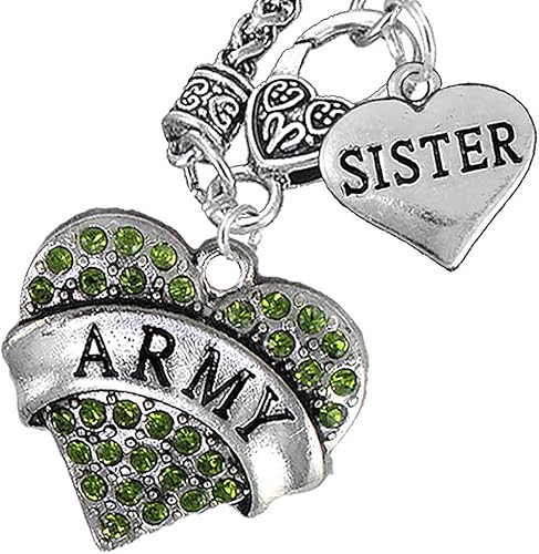 Army Sister Heart Necklace, Hypoallergenic, Will NOT Irritate Anyone with Sensitive Skin. Safe- Nickel, Lead and Cadmium Free