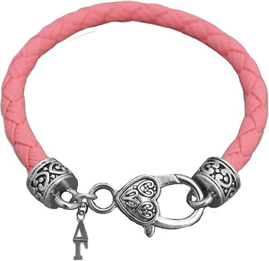 Delta Gamma - Antique Vintage Genuine Pink Leather Bracelet. Licensed Sorority Jewelry Manufacturer, Hypoallergenic Safe, No Nickel, Lead, Or Poisonous Cadmium