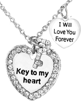 Mom Jewelry, Key to My Heart and I Love You Forever, Mother's Jewelry, Mom, Wife, Jewelry, Grandma Jewelry Adjustable Neck, Hypoallergenic, Safe-Nickel, Lead, Free
