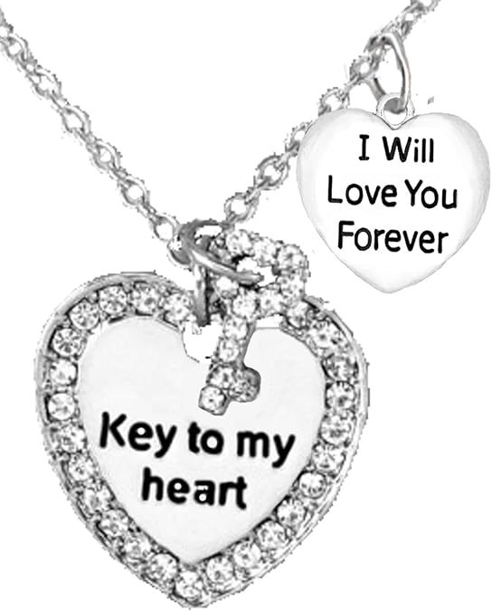 Mom Jewelry, Key to My Heart and I Love You Forever, Mother's Jewelry, Mom, Wife, Jewelry, Grandma Jewelry Adjustable Neck, Hypoallergenic, Safe-Nickel, Lead, Free