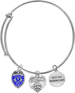 Police Badge, Policemen's Wife, Keep My Husband Safe, Adjustable, Miracle Wire Bracelet, Hypoallergenic Safe-Nickel, Lead And Cadmium Free