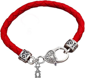 Chi Omega, Genuine Red Leather Bracelet Licensed Sorority Jewelry Manufacturer, Hypoallergenic Safe, No Nickle, Lead, or Poisonous Cadmium