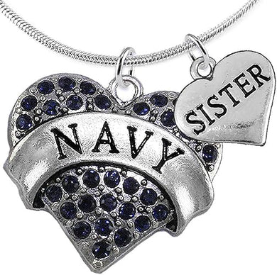 Navy Sister Blue Crystal Heart Necklace, Adjustable, Hypoallergenic, Will NOT Irritate Anyone with Sensitive Skin. Safe- Nickel, Lead and Cadmium Free