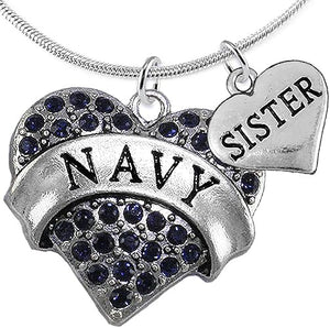 Navy Sister Blue Crystal Heart Necklace, Adjustable, Hypoallergenic, Will NOT Irritate Anyone with Sensitive Skin. Safe- Nickel, Lead and Cadmium Free