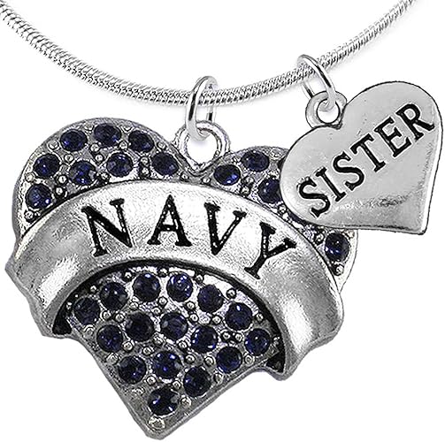 Navy Sister Blue Crystal Heart Necklace, Adjustable, Hypoallergenic, Will NOT Irritate Anyone with Sensitive Skin. Safe- Nickel, Lead and Cadmium Free