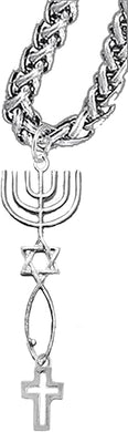 Contemporary Cross, Suspended from Messianic Seal of Jerusalem with Menorah, Star of David, Christian Fish On A Adjustable, Hypoallergenic, Safe-Nickel, Lead, Cadmium Free