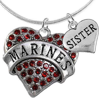 Marine Sister Heart Necklace, Adjustable, Hypoallergenic, Will NOT Irritate Anyone with Sensitive Skin. Safe- Nickel, Lead and Cadmium Free