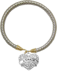 Jewish L'Chiam, To Life Crystal Heart Gold/Silvertone Bracelet, A Great Gift! Hypoallergenic, Safe-Nickel, Lead, And Cadmium Free