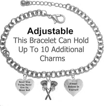 Lacrosse Never Stop Trying, Never Give Up, Never Quit Adjustable Bracelet, Hypoallergenic Safe-Nickel, Lead, Poisonous Cadmium Free