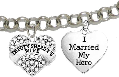 Deputy Sheriff's Wife, I Married My Hero, On A Adjustable Rolo Chain Bracelet, Hypoallergenic Safe-Nickel, Lead And Cadmium Free