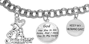 Army Wife, My Husband, God Has You In His Arms And I Have You In My Heart, Adjustable, Hypoallergenic Safe, No Nickel, Lead, Or Poisonous Cadmium In Bracelet