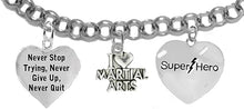 Martial Arts, Kickboxing Jewelry, Karate Jewelry, Super Hero, Never Give Up Never Quit, Never Stop Trying, " Martial Arts Jewelry" Adjustable Bracelet Hypoallergenic, Safe-Nickel, Lead Free