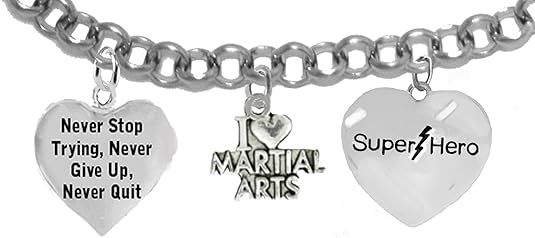 Martial Arts, Kickboxing Jewelry, Karate Jewelry, Super Hero, Never Give Up Never Quit, Never Stop Trying, 