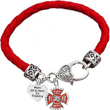 Firefighter, Mom Of A Hero In Training, Fire Department Charm, On Genuine Red Leather Bracelet, Hypoallergenic Safe-Nickel, Lead And Cadmium Free