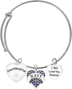 Navy Granddaughter, I Will Love You Forever, Hypoallergenic, Safe-Nickel Free, No Poisonous Lead Or Cadmium