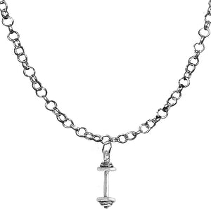 Bar Bell Necklace, Weight Lifter Necklace, Adjustable 14 Inch To 21 Inch Rolo Chain, Nickel, Lead, And Cadmium Free-Hypoallergenic