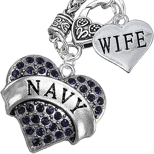 Navy Wife Blue Crystal Heart Necklace, Hypoallergenic, Will NOT Irritate Anyone with Sensitive Skin. Safe- Nickel, Lead and Cadmium Free