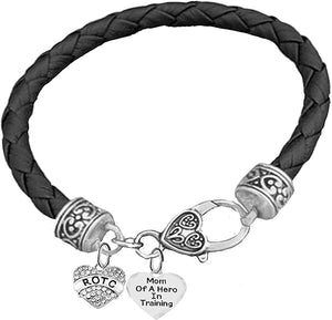 ROTC, Mom Of A Hero In Training,Genuine Black Leather Bracelet, Hypoallergenic Safe-Nickel, Lead And Cadmium Free