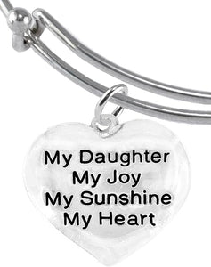 Message Jewelry, My Daughter, My Joy, My Sunshine, My Heart, Adjustable Miracle Wire Bracelet, Hypoallergenic, Safe-Nickel, Lead, Free