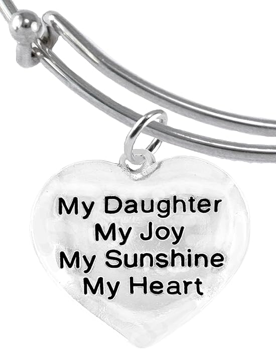 Message Jewelry, My Daughter, My Joy, My Sunshine, My Heart, Adjustable Miracle Wire Bracelet, Hypoallergenic, Safe-Nickel, Lead, Free