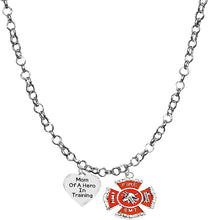 EMT, Firefighter, Mom Of A Hero In Training, Fire Department Charm, On A Adjustable Rolo Chain Necklace, Hypoallergenic Safe-Nickel, Lead And Cadmium Free