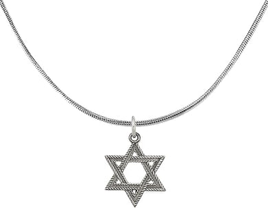 Jewish Star Of David, With A Silver Tone Finish 18-21 Inch Snake Chain Necklace With Overcoat Protection™, Hypoallergenic-Safe, Nickel, Lead, And Cadmium Free