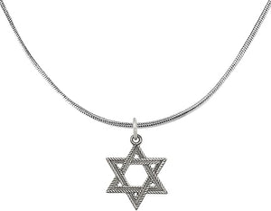 Jewish Star Of David, With A Silver Tone Finish 18-21 Inch Snake Chain Necklace With Overcoat Protection™, Hypoallergenic-Safe, Nickel, Lead, And Cadmium Free