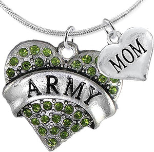 Army Mom Heart Necklace, Adjustable, Hypoallergenic, Will NOT Irritate Anyone with Sensitive Skin. Safe- Nickel, Lead and Cadmium Free