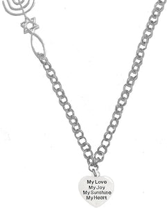 My Love, My Joy, My Sunshine, My Heart, Messianic Seal of Jerusalem, Adjustable Necklace with Menorah, Star of David, Christian Fish, Hypoallergenic, Safe-Nickel, Lead, Cadmium Free