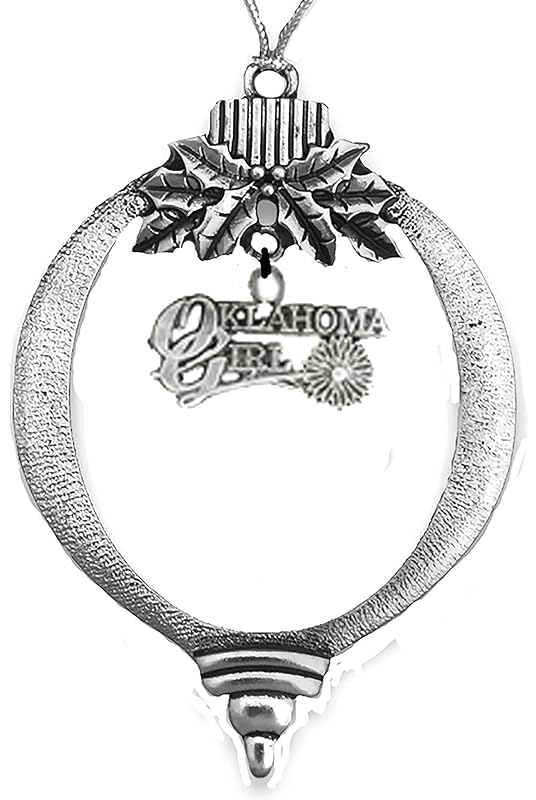 Oklahoma Girl On A Silvertone Christmas Ornament, With Tree Hanger. What A Wonderful Gift For Yourself Or Someone Special, Comes In A Black Velvet Bag, Made In The USA By Veterans