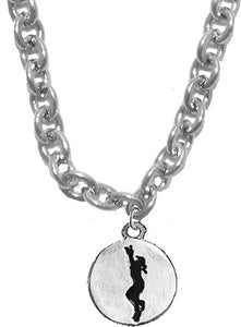 Softball, Girl Catching A Ball, Two Sided Charm On A Sterling Silver Solid .925 Sterling, Not Plated Or Coated.18 Inch Chain, Hyperallergenic Safe-Nickel, Lead, Cadmium Free