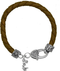 Cheer Crystal Jumping Cheerleader, Genuine Brown Leather, Antique Vintage Silver Cheerleader Bracelet, Hypoallergenic, Contains No Nickel, Lead, Or Poisonous Cadmium