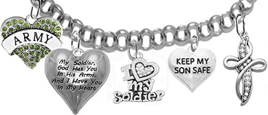 Army, My Soldier, God Has You in His Arms and I Have You in My Heart, Keep My Son Safe, Adjustable, Hypoallergenic Safe, No Nickel, Lead, Or Poisonous Cadmium