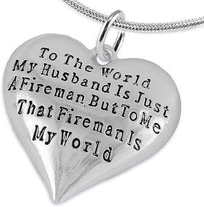 My Firefighter is My World, Wife Adjustable Necklace, Hypoallergenic, Safe-Nickel, Lead, Cadmium Free